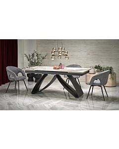 Трапезна маса HILARIO разтегателна, БЕЖОВ мрамор/черно  (100.001.0220)