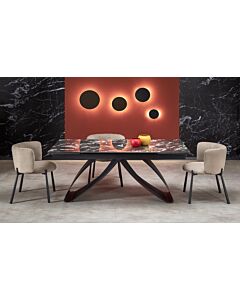 Трапезна маса HILARIO разтегателна, ЧЕРЕН мрамор/черно  (100.001.0219)