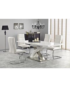 Трапезна маса SANDOR 2 White разтегателна, бяло стъкло/бяло/хром  (100.001.0147)